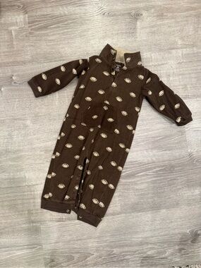 Carters Brown Football Print One-Piece Outfit / Pajamas Size 24 Months